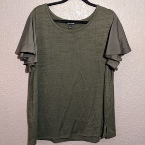 41 Hawthorne Forest Green Flutter Sleeve Shirt